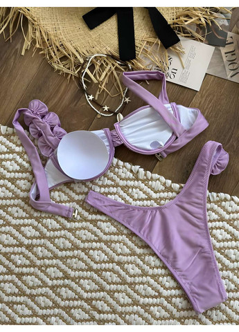 Сиреневый летний женский летний раздельный купальник с фиолетовым цветком. раздельный No Brand