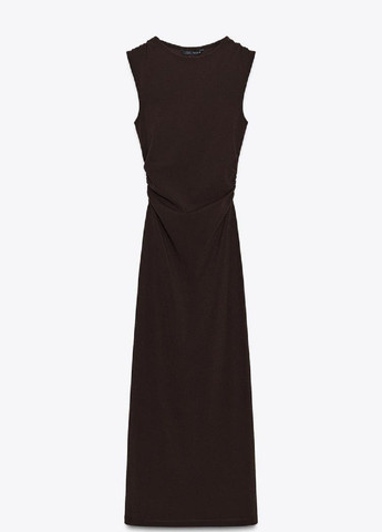 Коричневое вечернее платье Zara однотонное