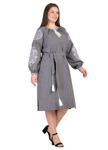 Сіра сукня-вишиванка з льна-габардина богдана (сірий) Golfstream вільна габардин, льон (333825196)