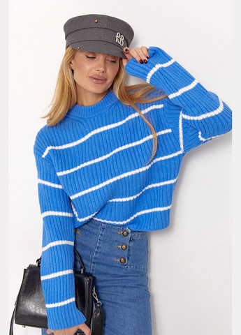 Синий зимний вязаный женский свитер в полоску Lurex