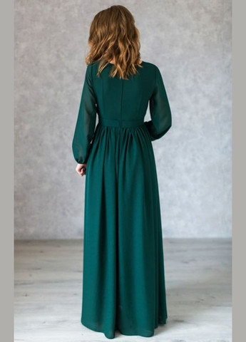 Изумрудное праздничный, вечернее классическое и очень элегантное вечернее платье из двойного струящегося шифона No Brand однотонное