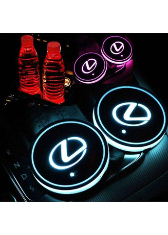 Підсвічування підсклянника RGB в авто з логотипом автомобіля (к-кт 2 шт.) Lexus (360949519)