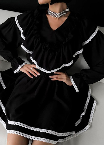 Чорна святковий вишукана сукня з резинкою на талії, тканина костюмка та мереживо з пишною спідницею Україна однотонна