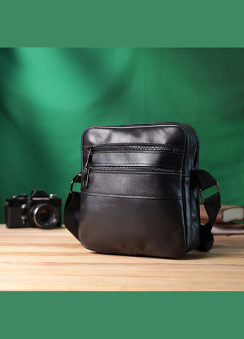 Классическая мужская сумка кросс боди из натуральной глянцевой кожи черная 22846 Shvigel (329197396)