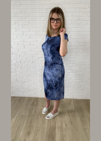 Синее повседневный, кэжуал, джинсовое синее джинсовое хлопковое летнее женское платье-футляр миди с принтом варенка с цветочным принтом платье-футболка, футляр No Brand варенка