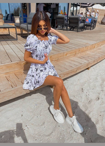 Білий повсякденний жіноча сукня з квітковим принтом Україна з квітковим принтом