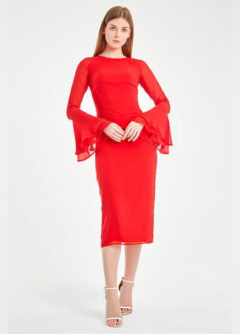 Красное деловое, коктейльное красное платье миди из легкой ткани футляр Nai Lu-na by Anastasiia Ivanova однотонное