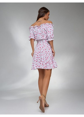 Комбинированное платье sa-608 бело-розовое ISSA PLUS однотонное