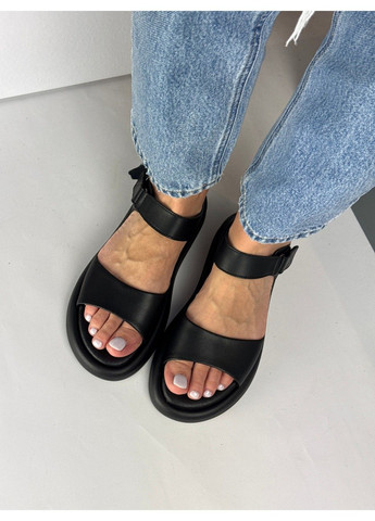 Черные 379 босоножки кожаные черные Hengji