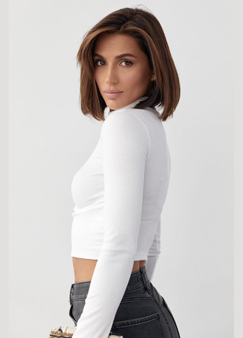 Молочний демісезонний трикотажний кроп-топ із фігурним швом та вирізом - бежевий колір, l (sku_04590) No Brand