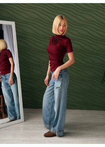 Драпірована приталена футболка Fashion - (388920688)
