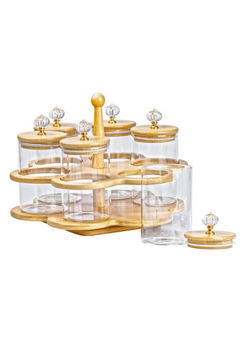 Банки для сыпучих продуктов набор из 6 штук по 580 мл на деревянной подставке HP16292 (A-032505) TS Kitchen (347348975)