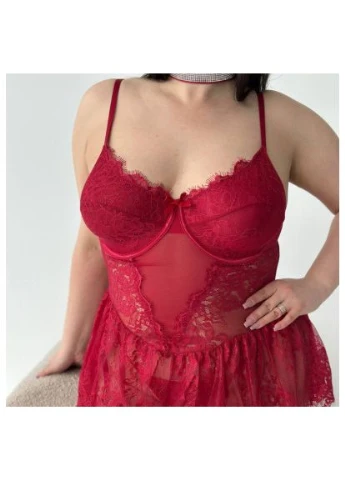 Жіночий мереживний пеньюар plus size /Еротичний пеньюар з трусиками великих розмірів червоний 2XL No Brand (393509314)
