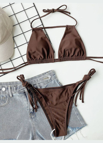 Коричневый раздельный женский купальник с завязками cocoa коричневый No Brand