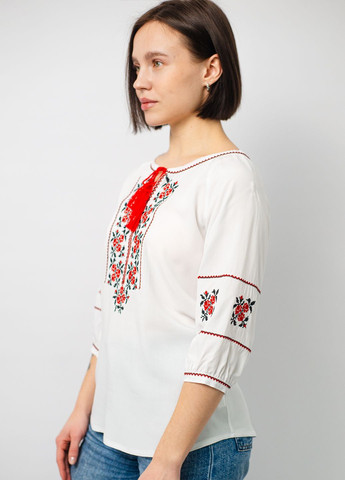 Біла вишиванка жіноча BeART візерунок квітковий вільна штапель (322070058)