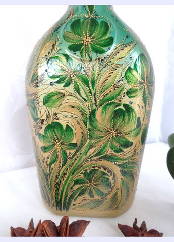 Декоративная интерьерная бутылка с авторской росписью "Малахитовые цветы" No Brand (349842980)