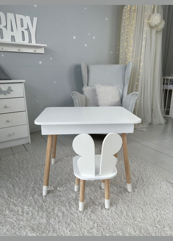 Дитячий столик і стільчик метелик білий. Столик із нішею для олівців і розмальовок No Brand (361259117)
