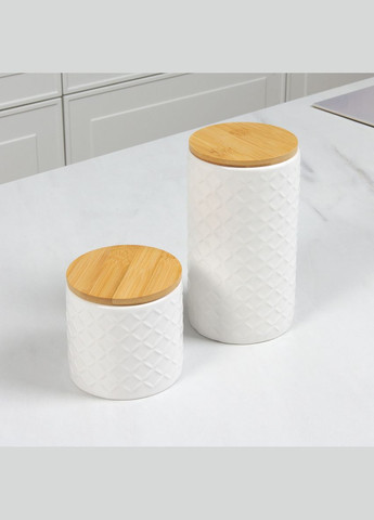 Емкость для хранения MY HOME 450 мл Белая (KP-18 S WHITE/WOOD) МВМ (363256463)