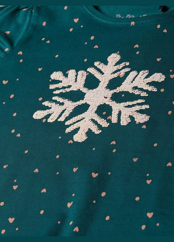 Зелена демісезонна дитяча футболка "сніжинка" з паєтками 5.10.15