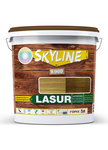 Декоративно-захисна блакить для обробки дерева LASUR Wood 5 л SkyLine (289367689)