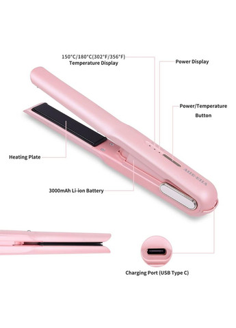 Беспроводной выпрямитель для волос AIIE-EIIA керамический, с аккумулятором 3000 мА (розовый) No Brand (317923177)