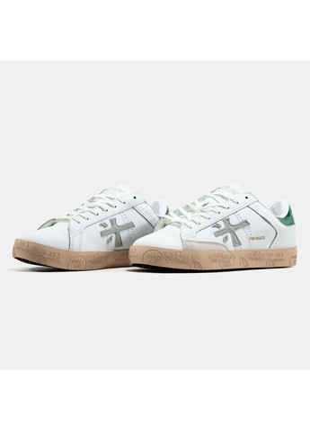 Білі Осінні кросівки чоловічі premiata steven white green grey beige | преміата стівен білі No Brand