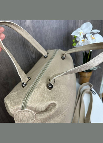 Женская сумка большая вместительная эко кожа черная Бежевый No Brand (298997868)