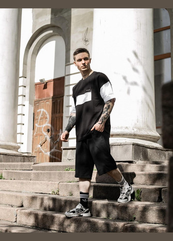 Черно-белая 2 в 1 футболка + шорты трикотаж высокого качества No Brand