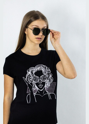 Черная всесезон футболка женская с вышивкой коттоновая черная mkмфmkмф70171-2 Modna KAZKA