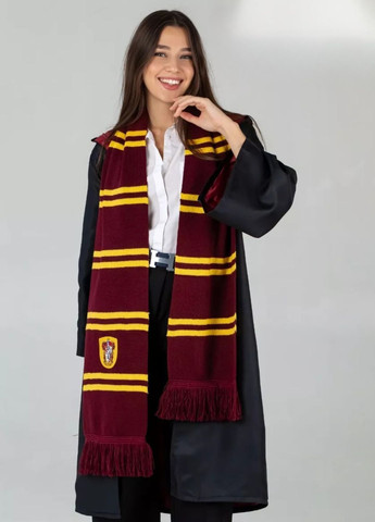 Шарф Гарри Поттер в полоску с эмблемой факультета Гриффиндор с бахромой унисекс (90009/1) My Kigu (363133941)