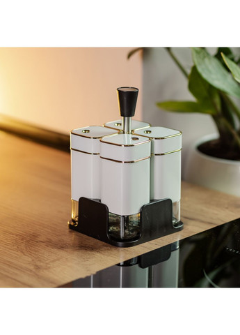 Набір для спецій на підставці 4 предмети 10х10х17 см ємності для приправ 120 мл HP-1312 Jooki (358706184)