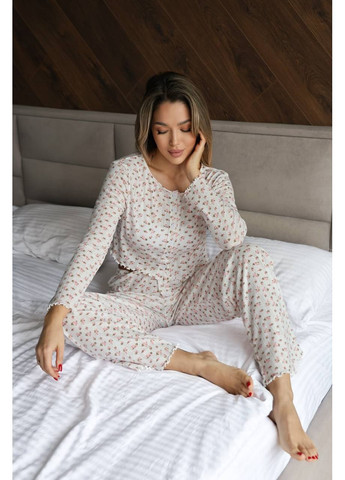 Белая всесезон стильная пижама кофта + брюки No Brand