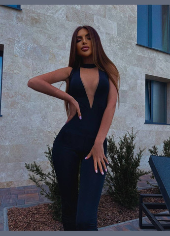 Комбинезон женский Style Point комбинезон-брюки однотонный чёрный повседневный, кэжуал