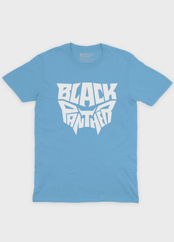 Блакитна демісезонна футболка для дівчинки з принтом супергероя - чорна пантера (ts001-1-lbl-006-027-006-g) Modno
