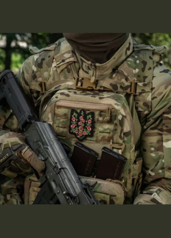 Нашивка Тризуб розовые Мальвы (вышивка) Black M-TAC (315047363)