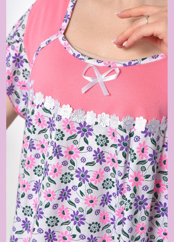 Ночная рубашка женская батальная белого цвета с цветочным принтом Let's Shop (293337685)