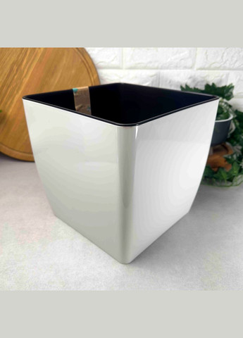 Большой низкий квадратный вазон для пальмы 27*27*26 14л, Квадро белая роза Алеана (365815031)