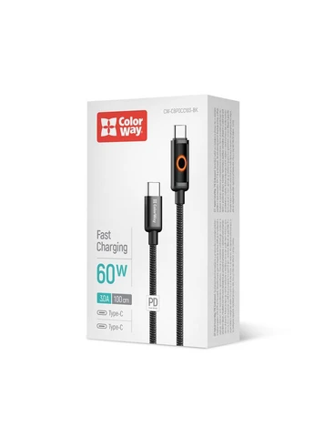 Кабель USB Type-C - USB Type-C (M/M), Breathing Light, 3А, 1 м, Black (CW-CBPDCC103-BK) Colorway (399247350)