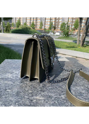 Женская сумка мини клатч на плечо эко-кожа зеленая на цепочке с птичками ProDobro (370022373)