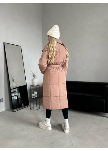 Бежеве демісезонне Зимове жіноче пальто з плащівки на синтепоні 250 — бежевий колір (заміри в описі) Vione
