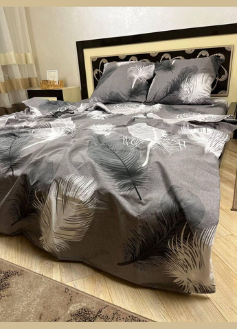 Постельное белье хлопковое Перья Двуспальное 180 x 220 Бязь Серое 50 х 70 No Brand (278274683)