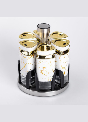 Набор баночек для специй на подставке 6 шт по 120 мл, белый мрамор Yiwu (325686410)