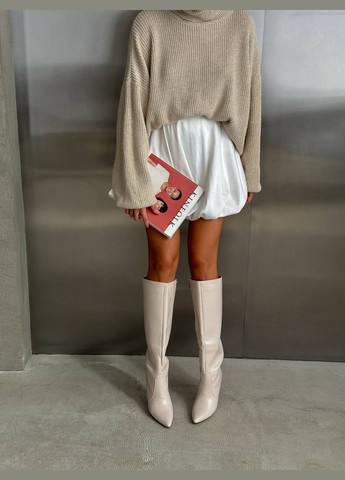 Світло-бежеві демісезонні чоботи “Latte Elegance” — екошкіра, фліс, каблук 9 см No Brand (339610755)