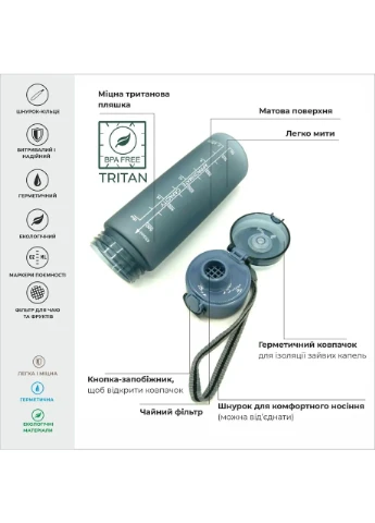 Пляшка для води CASNO 650 мл KXN-1157 Tritan Сіра No Brand (385222730)