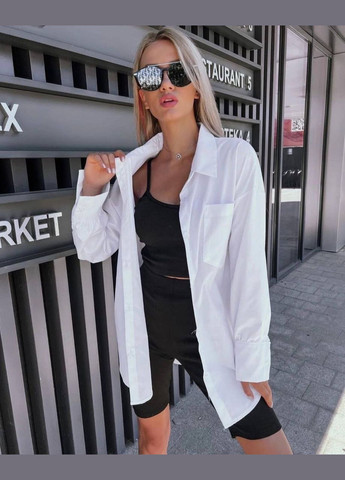 Белая спортивная, повседневный, кэжуал рубашка однотонная FINO Mode с длинным рукавом