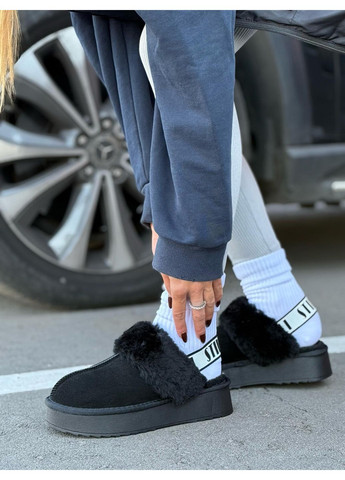 Уггі тапочки жіночі чорні натуральна замша на платформі з хутром теплі зимові мюлі повсякденні No Brand чорні зими (362961338)