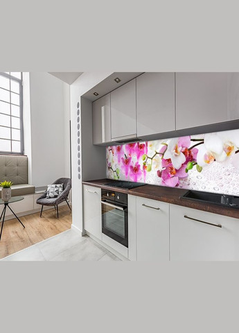 Кухонный фартук заменитель стекла орхидеи бело розовые, с двухсторонним скотчем 62 х 305 см, 1,2 мм Декоинт (278287796)
