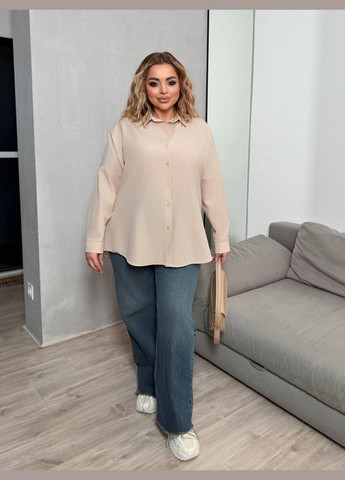 Бежева жіноча котонова сорочка блузка блуза на гудзиках xl 2xl 3xl No Brand