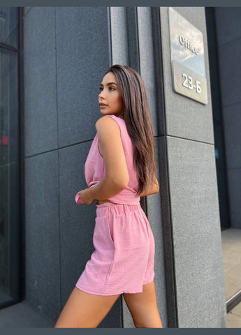 Женский летний костюм (шорты+майка) розового цвета 33343 No Brand (334302524)