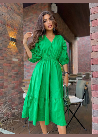 Зеленое повседневный котоновое платье Liton однотонное